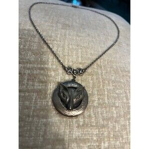 Vintage look Fox Locket Silver tone Locket & Chain Necklace Unique Cottage core